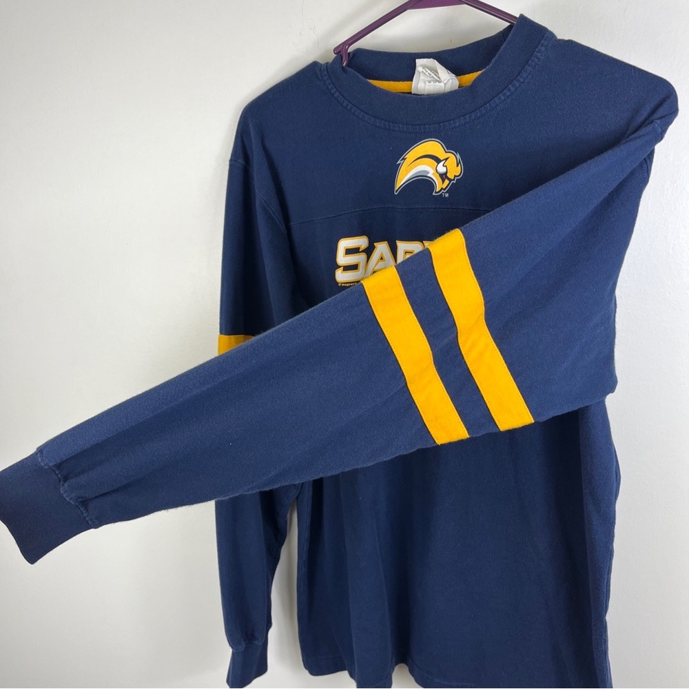 Buffalo Sabres Shirt Mens Medium Blue Yellow Long Sleeve Lee Sport Slug Logo - Picture 5 of 10